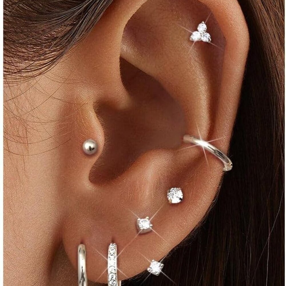 Sterling Steel Earring Set 7 Pairs Hypoallergenic Multiple Piercings Jewelry